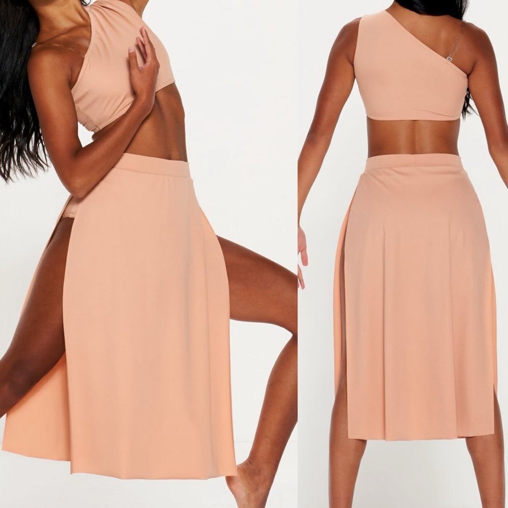 Kelle dance solo custom costume blush 3 piece GODDESS 7046 skirt top trunks LA
